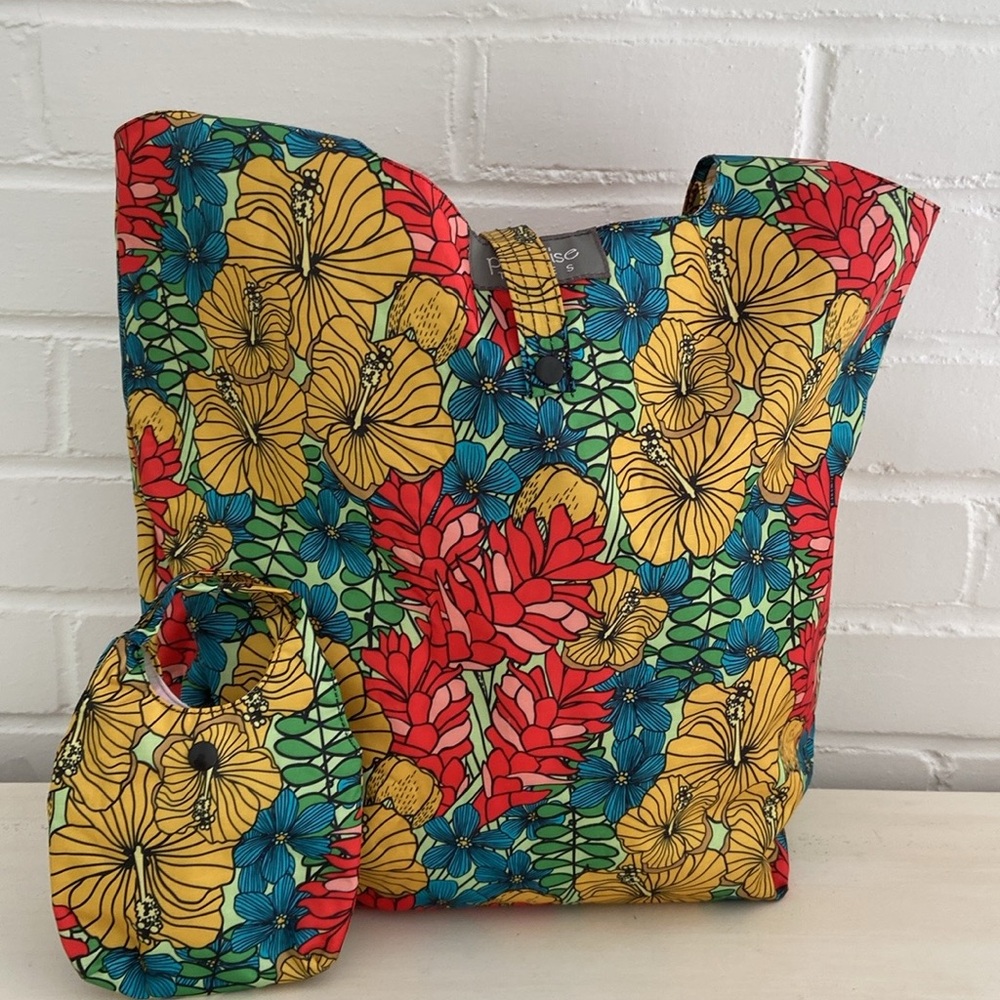 Summer Colorful Flower Print Paradise Totes Floral Reusable Grocery Market Bag